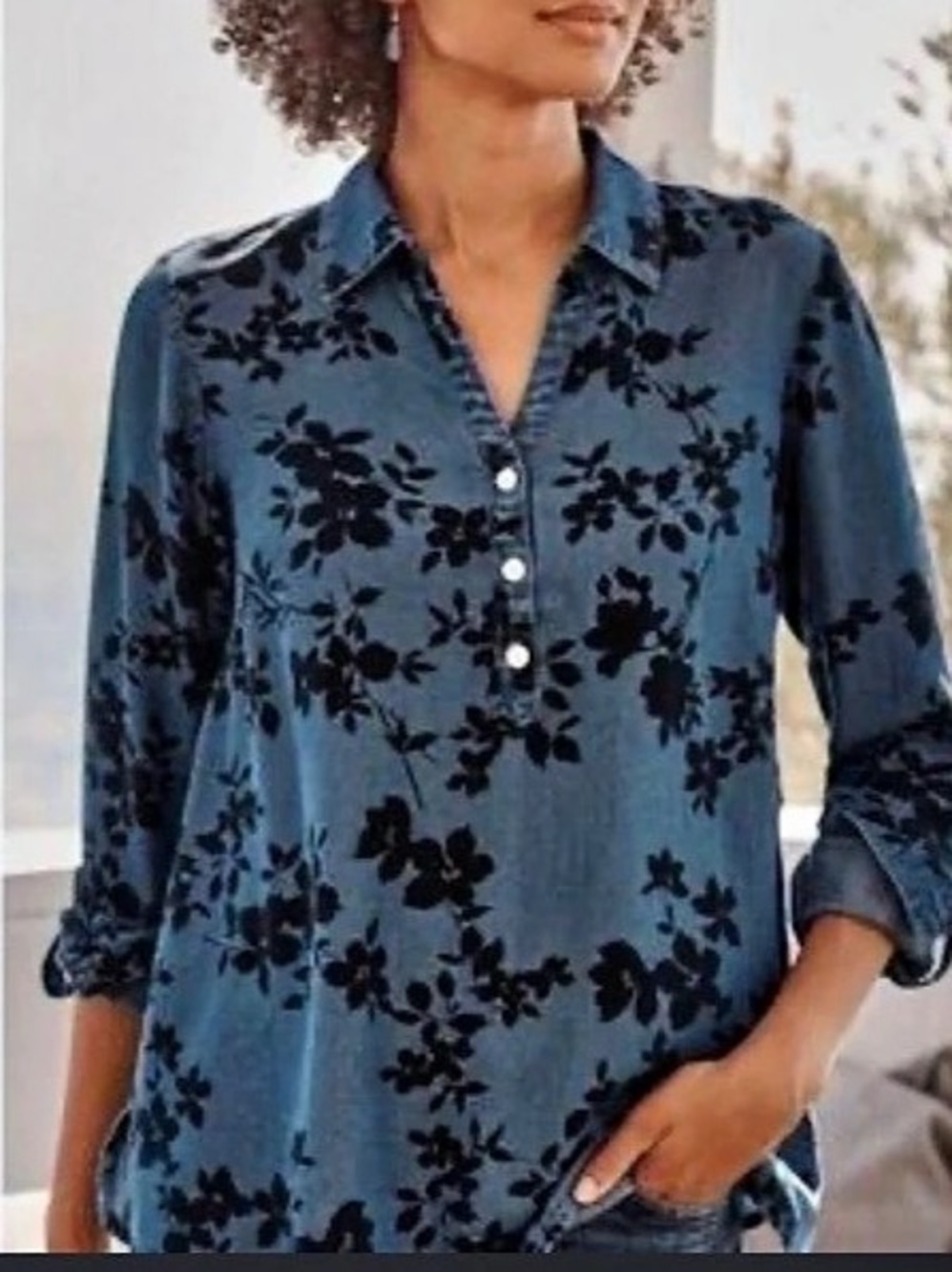 J. Jill Floral Tunic in Blue & Black Like New